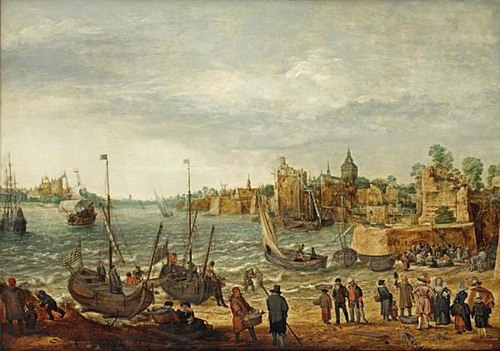 River view with the Buurkerk of Utrecht as seen from the water, ca. 1630, 1630, Adam Willaerts
