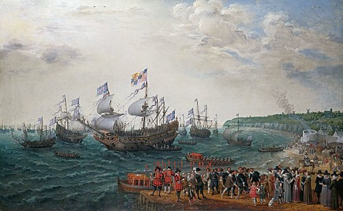 Embarkation at Margate of the Elector Palatine and Princess Elizabeth, 1623, Adam Willaerts