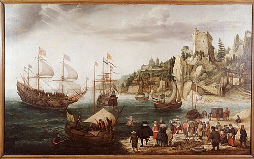 Embarkation of the Elector Palatine Frederik V, 1619, Adam Willaerts