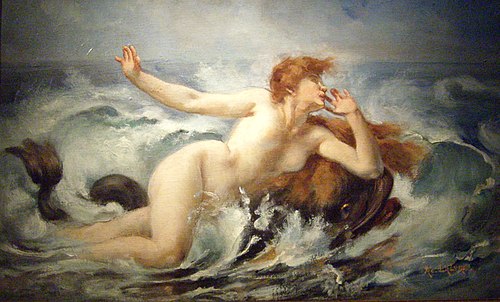 Naïade et dauphin dans la vague, , Adolphe Lalyre
