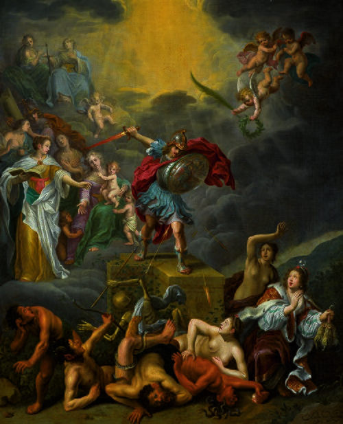The Battle of Virtue Against the Vices, 1655, Adriaen van Nieulandt the youn