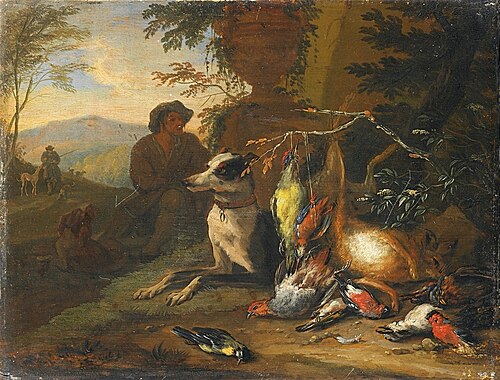 Landschaft mit Jagdstillleben., 1715, Adrian de Gryef