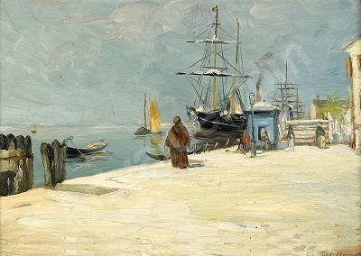 Sydländskt hamnmotiv, 1890, Oscar Björck