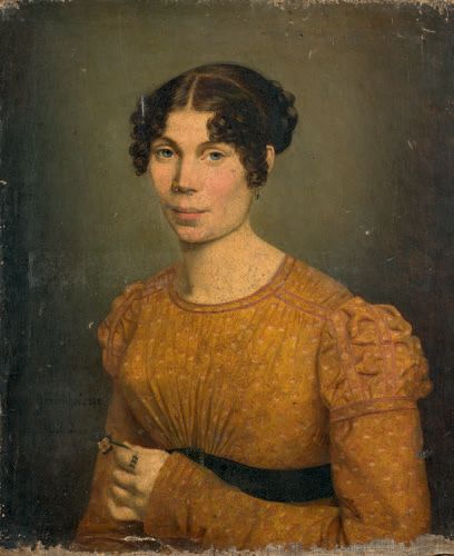 Portrait of a woman holding a flower, 1823, Adrienne Marie Louise Grandpierre-Deverzy