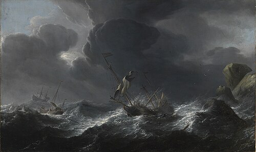 Shipwreck off a rocky shore, 1683, Aernout Smit