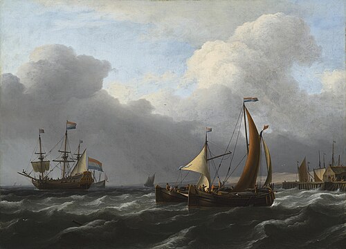 Ships off the coast in choppy waters, , Aernout Smit