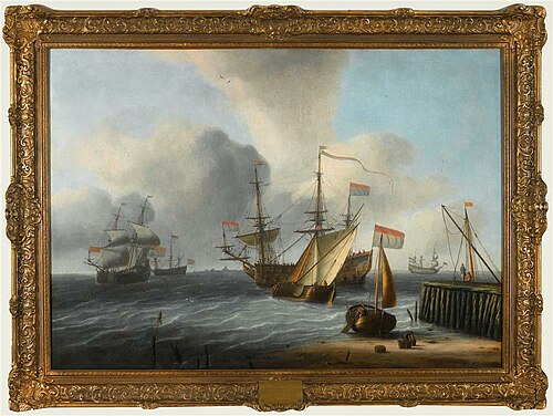 Gezicht op een onbekende Nederlandse haven, 1688, Aernout Smit