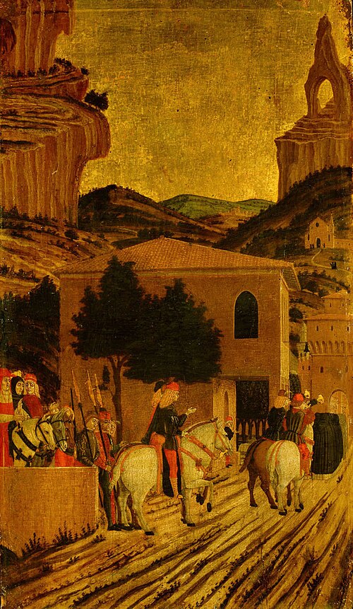 Szene aus dem Leben des Hl. Vinzenz Ferrer: Der Predigerzug des Heiligen, der auf einem Esel reitet, , Agnolo degli Erri