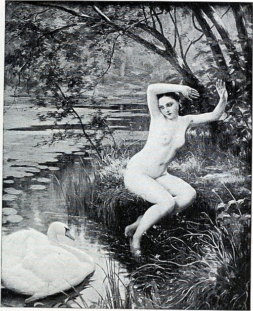 Jeune fille effrayée par un cygne, 1901, Albert Aublet