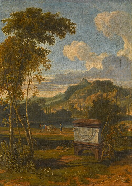 Southern landscape with a sarcophagus, 1687, Albert Meyeringh
