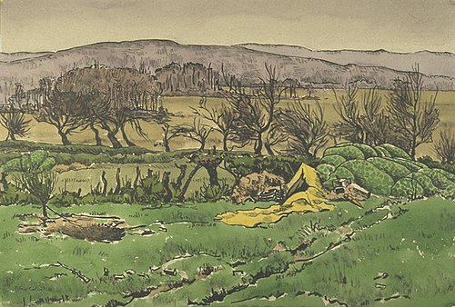 Parachutes in No Man's Land, Holland, 1944, Alex Colville