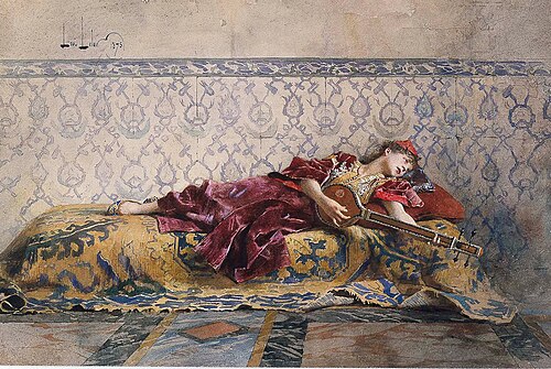 Moroccan Girl, Playing a Stringed Instrument, 1875, Alexandre-Louis Leloir