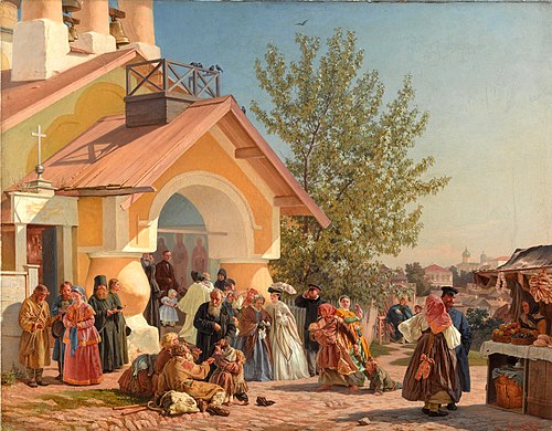 Kirchenausgang in Pskow, 1864, Alexandre Morozov
