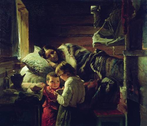 At a hunk of bread, 1890, Alexeï Korzoukhine