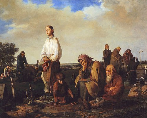 Wake in the village cemetery, 1865, Alexeï Korzoukhine