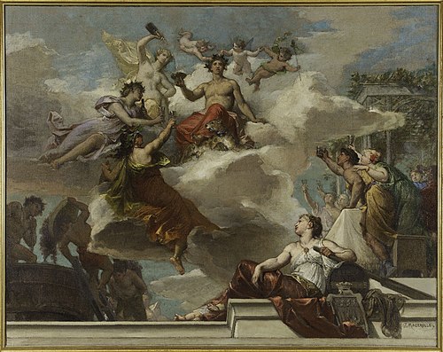 Esquisse pour la mairie du 12ème : Le triomphe de Bacchus (plafond du grand escalier), 1880, Alexis-Joseph Mazerolle