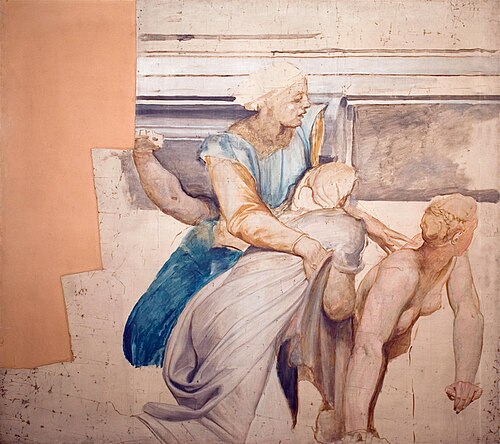 Figure Group (cartoon for the south wall, left centre of the ceiling cove, Dining Room, Dorchester H, 1860, Alfred Stevens