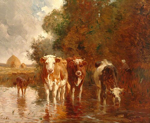 Cows in a Pool, , Alfred Verwée