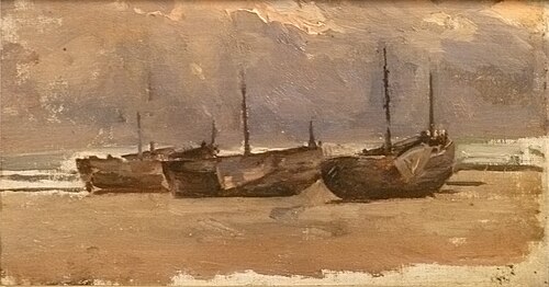 Boats on the beach, , Alfred Verwée