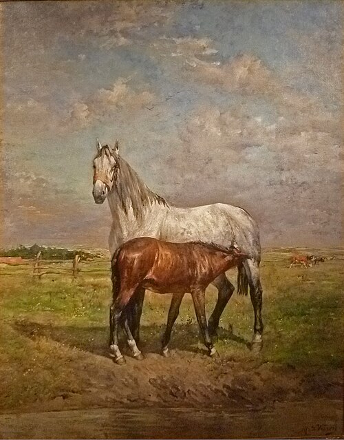 Mare with foal, , Alfred Verwée