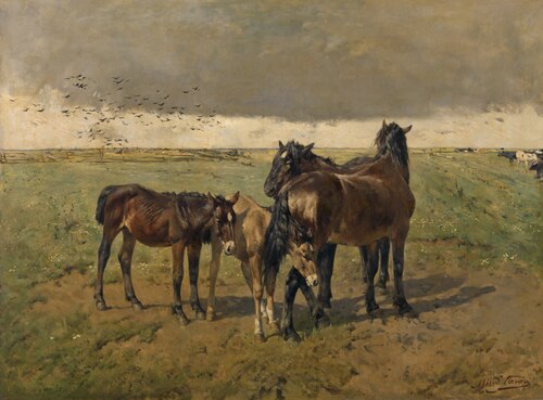 Foals in the Paddock, , Alfred Verwée