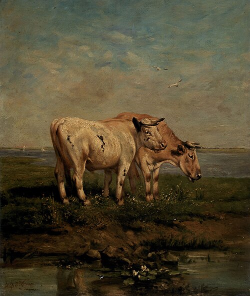 Bœufs près d'un ruisseau, , Alfred Verwée