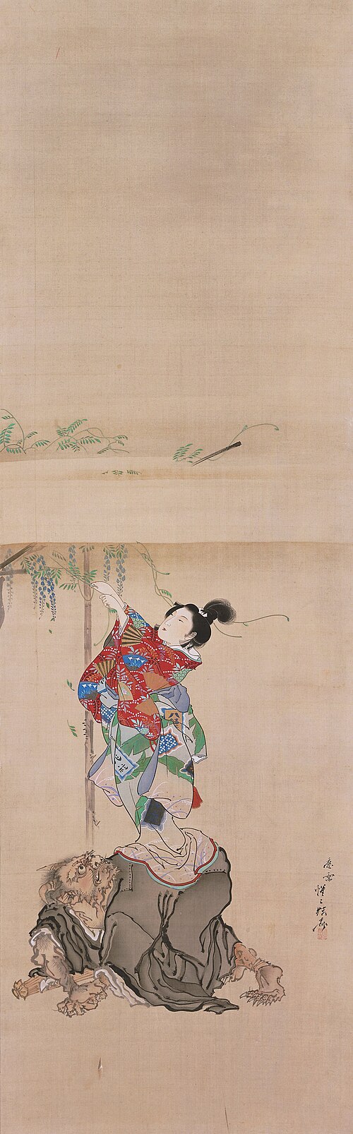 Wisteria Maiden and Demon Priest, 1872, Kawanabe Kyōsai