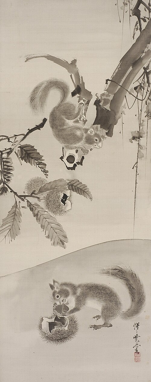 Squirrels Eating Chestnuts, 1886, Kawanabe Kyōsai