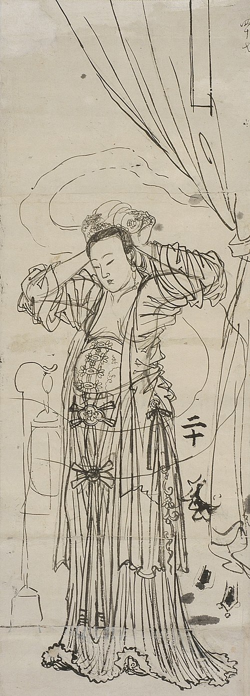 Yang Guifei Adjusting her Hair, 1850, Kawanabe Kyōsai