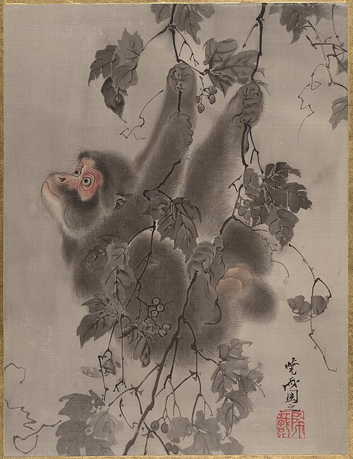 Monkey Hanging from Grapevines, 1887, Kawanabe Kyōsai