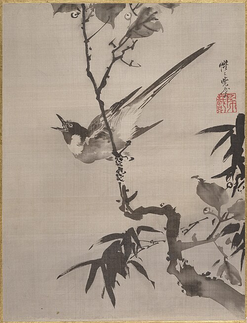 Singing Bird on a Branch, 1887, Kawanabe Kyōsai