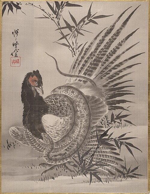 Pheasant Caught by a Snake, 1887, Kawanabe Kyōsai
