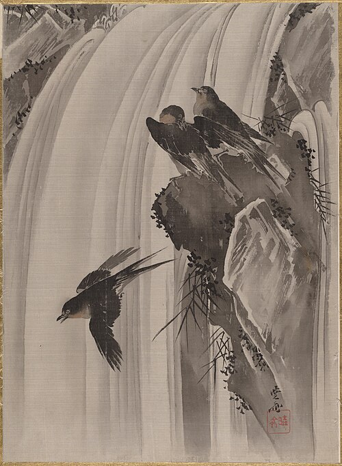 Swallows by a Waterfall, 1887, Kawanabe Kyōsai