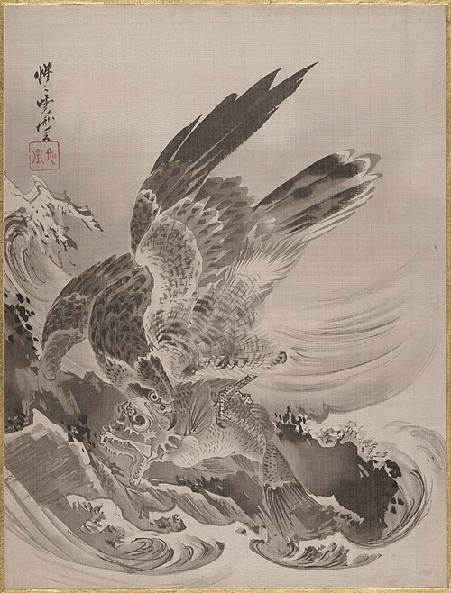 Eagle Attacking Fish, 1887, Kawanabe Kyōsai