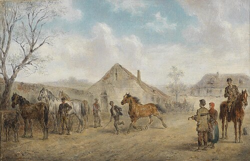 Pferdemarkt am Dorfplatz., , Alfred Friedländer