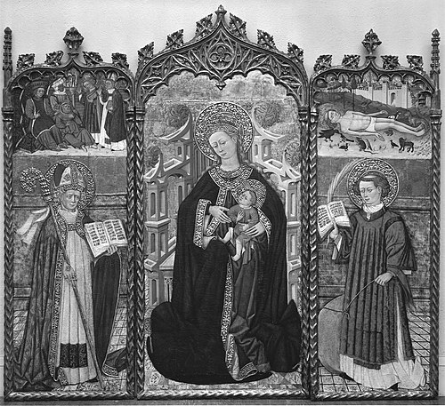 Virgin and Child Enthroned with Saints Valerius and Vincent, , Bonanat Zaortiga the Elder