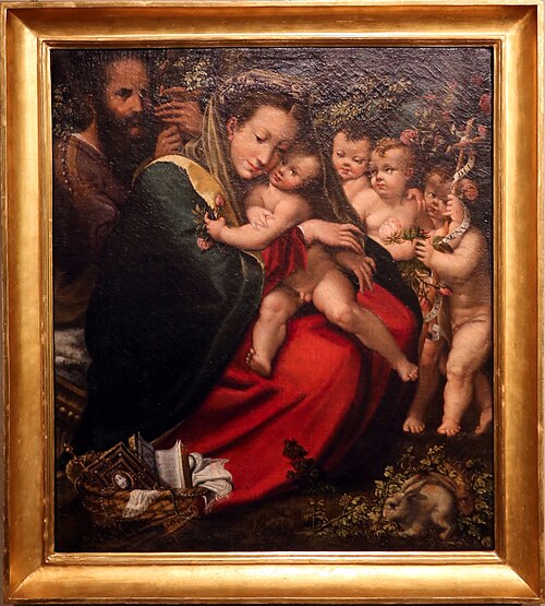 sacra famiglia con s. giovannino e due angeli, 1567, Alessandro Mazzola