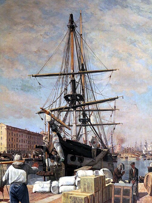 Déchargement d'un brick à Marseille., 1876, Alphonse Moutte