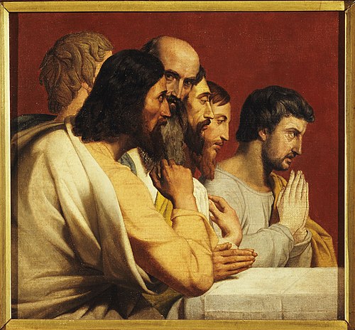 Esquisse pour l'église Notre-Dame de Lorette : groupe d'Apôtres lors de la Cène (tournés vers la dro, 1836, Alphonse Périn