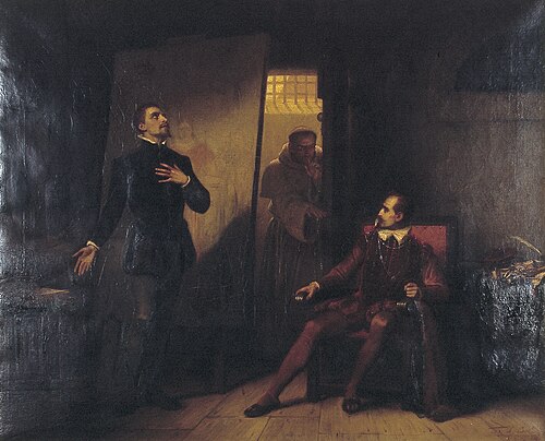 Jan van Drenckwaart with his prisoner Jan Woutersz Cuyk, overheard by brother Mierbecanus, 1872, Thomas Simon Cool