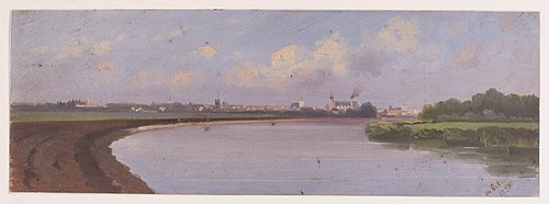 Gezicht op Gouda van de zijde van het Jaagpad., , Gijsbert Johannes Verspuy