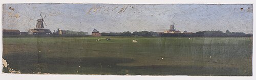 Gezicht op Gouda nabij de Houtzaagmolens., , Gijsbert Johannes Verspuy