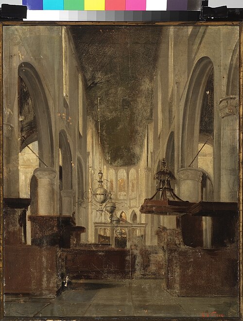Het interieur van de St. Jan te Gouda, gezien naar het koor., 1850, Gijsbert Johannes Verspuy