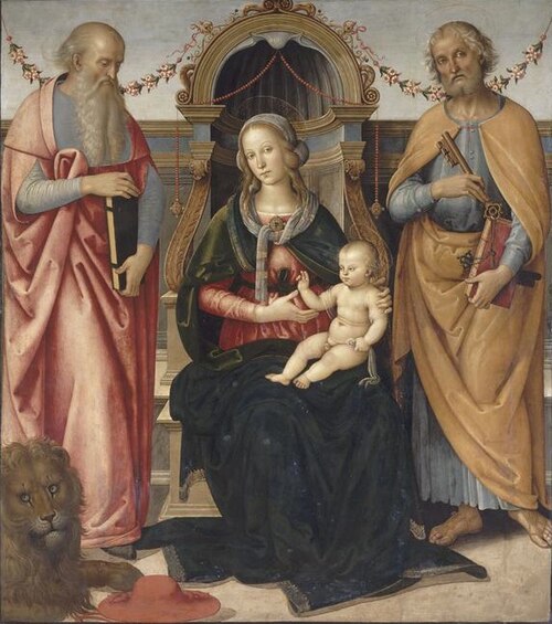 La Vierge trônant avec l'Enfant entre Saint Jérôme et Saint Pierre, 1490, Andrea Aloigi