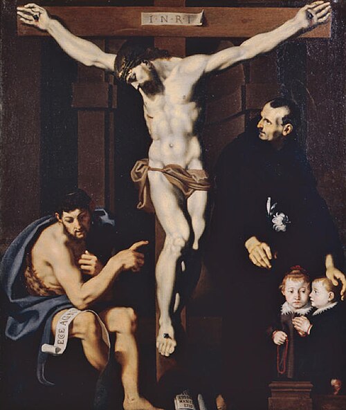 The Crucifix between St. John the Baptist and St. Nicholas of Tolentino, 1574, Andrea Lilio