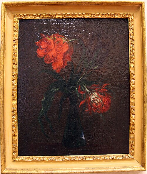 tre tulipani in vaso di vetro, 1685, Andrea Scacciati