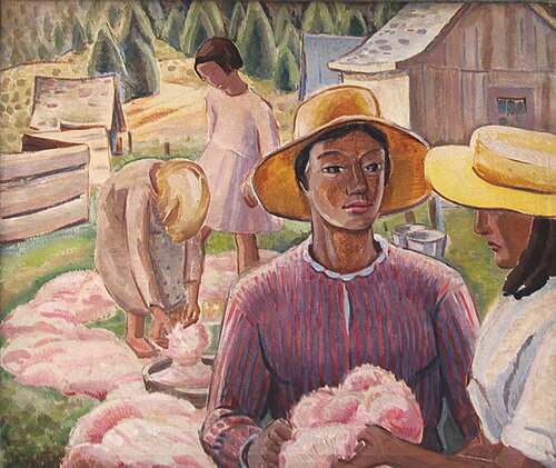 Teindre la laine, l'Île d'Orléans, Québec, 1928, André Charles Biéler