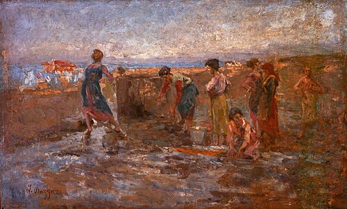 Women at the Fountain in Sottomarina di Chioggia, 1927, Leonardo Bazzaro