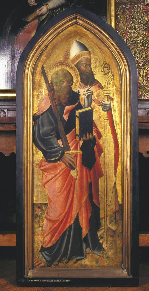 Paulus en heilige bisschop (retabelluik), 1374, Angelo Puccinelli
