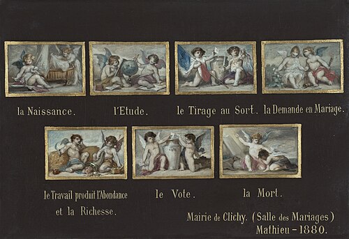 Esquisse pour la mairie de Clichy : Allégories de la vie du citoyen (dessus de porte de la salle des, 1880, Oscar-Pierre Mathieu